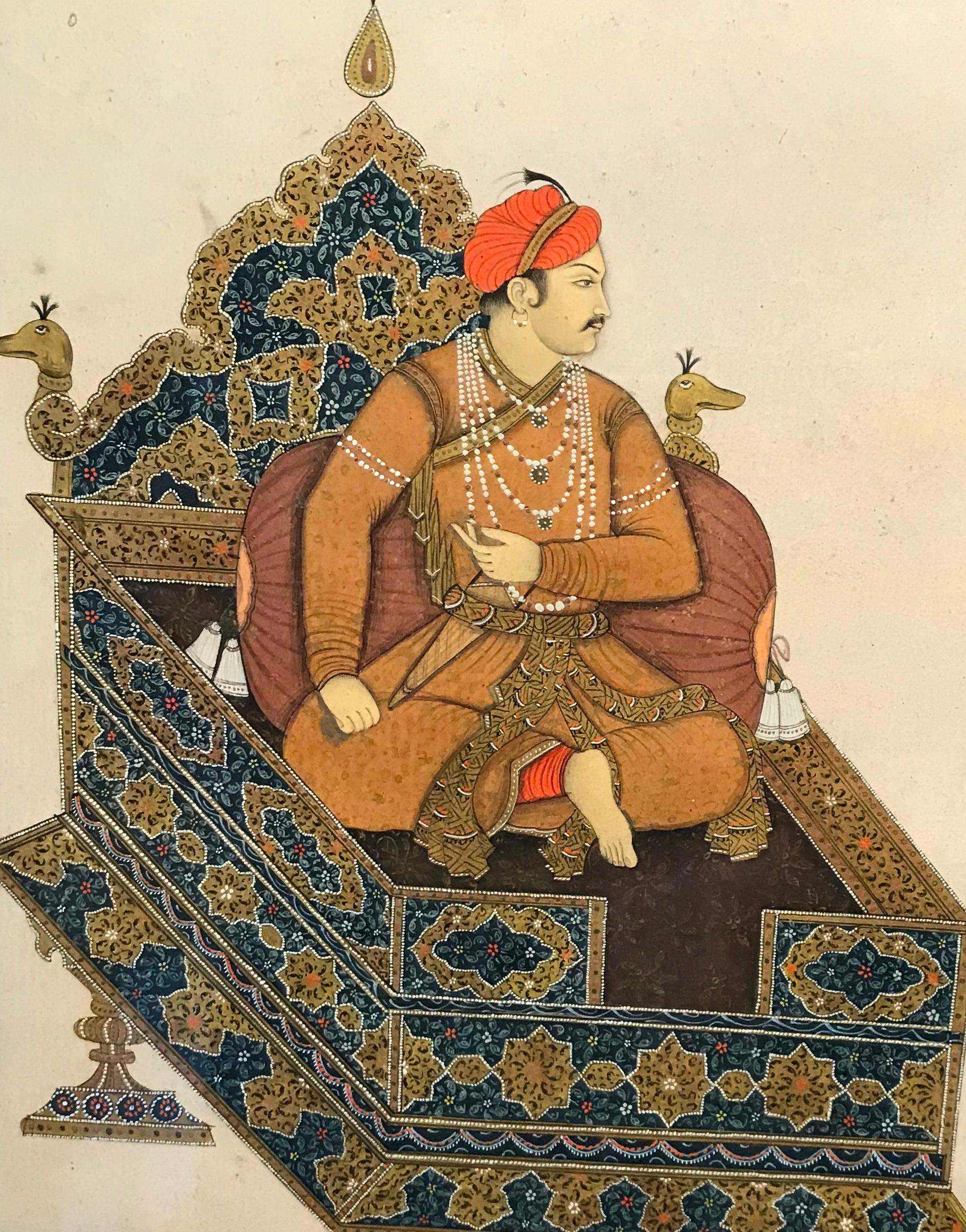 Antique Indo Persian Mughal Miniature Painting Portrait of Prince Salim Jahangir For Sale 2