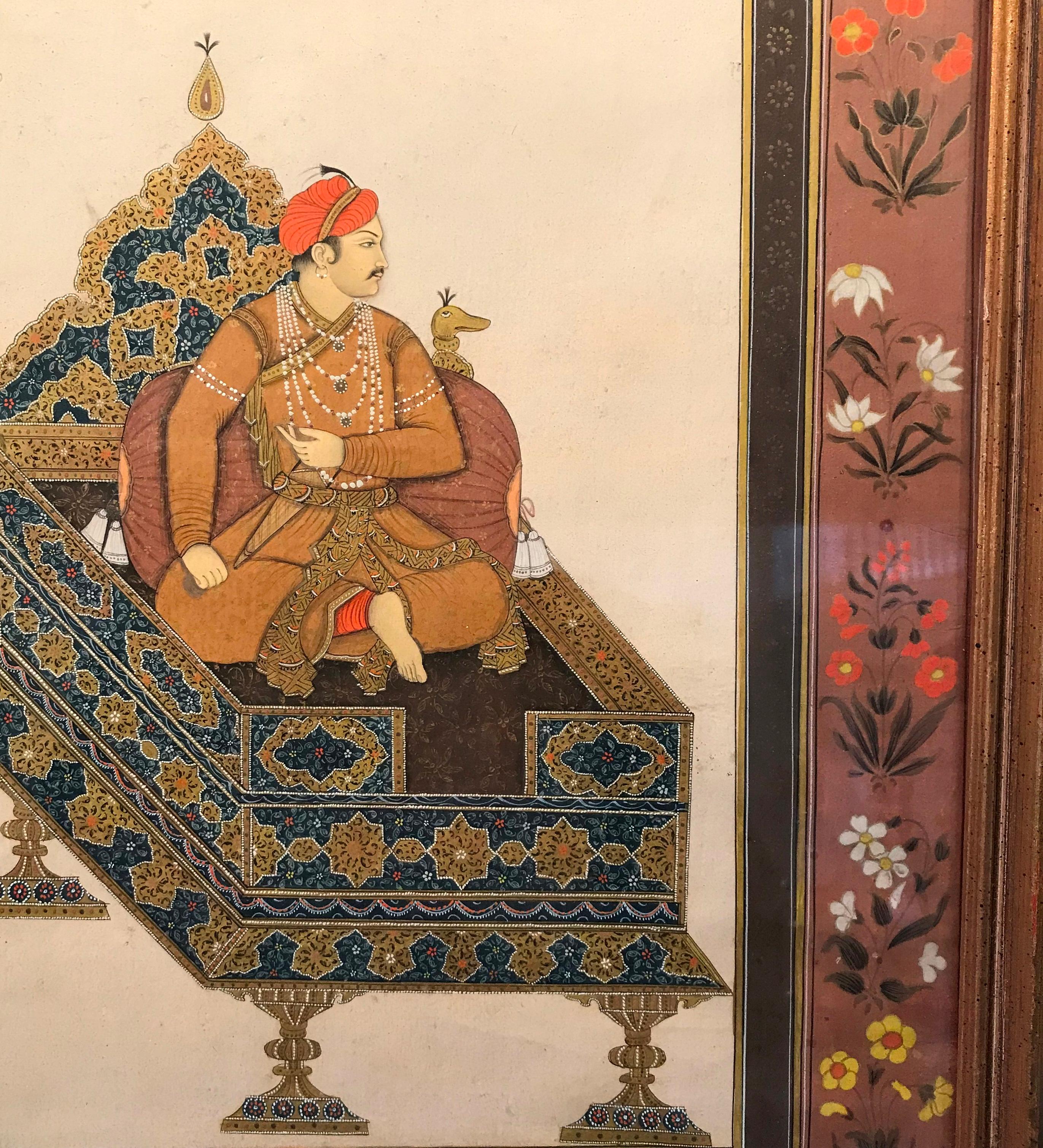Antique Indo Persian Mughal Miniature Painting Portrait of Prince Salim Jahangir For Sale 4