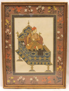 Ancienne peinture miniature moghole indo-persane Portrait du Prince Salim Jahangir