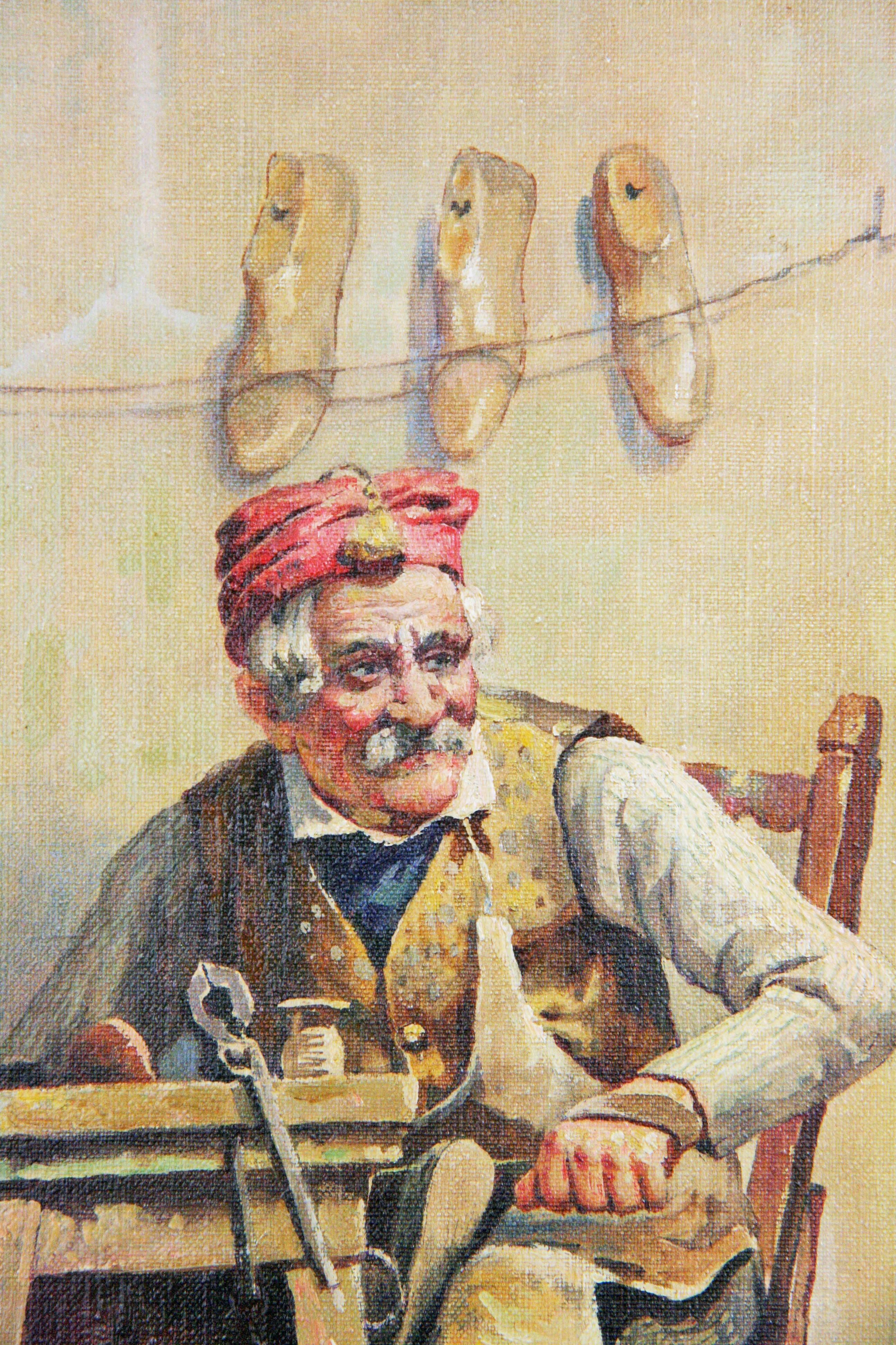 Antique  Italian Cobbler Figurative Oil Painting  by L. Colli 1920 For Sale 1