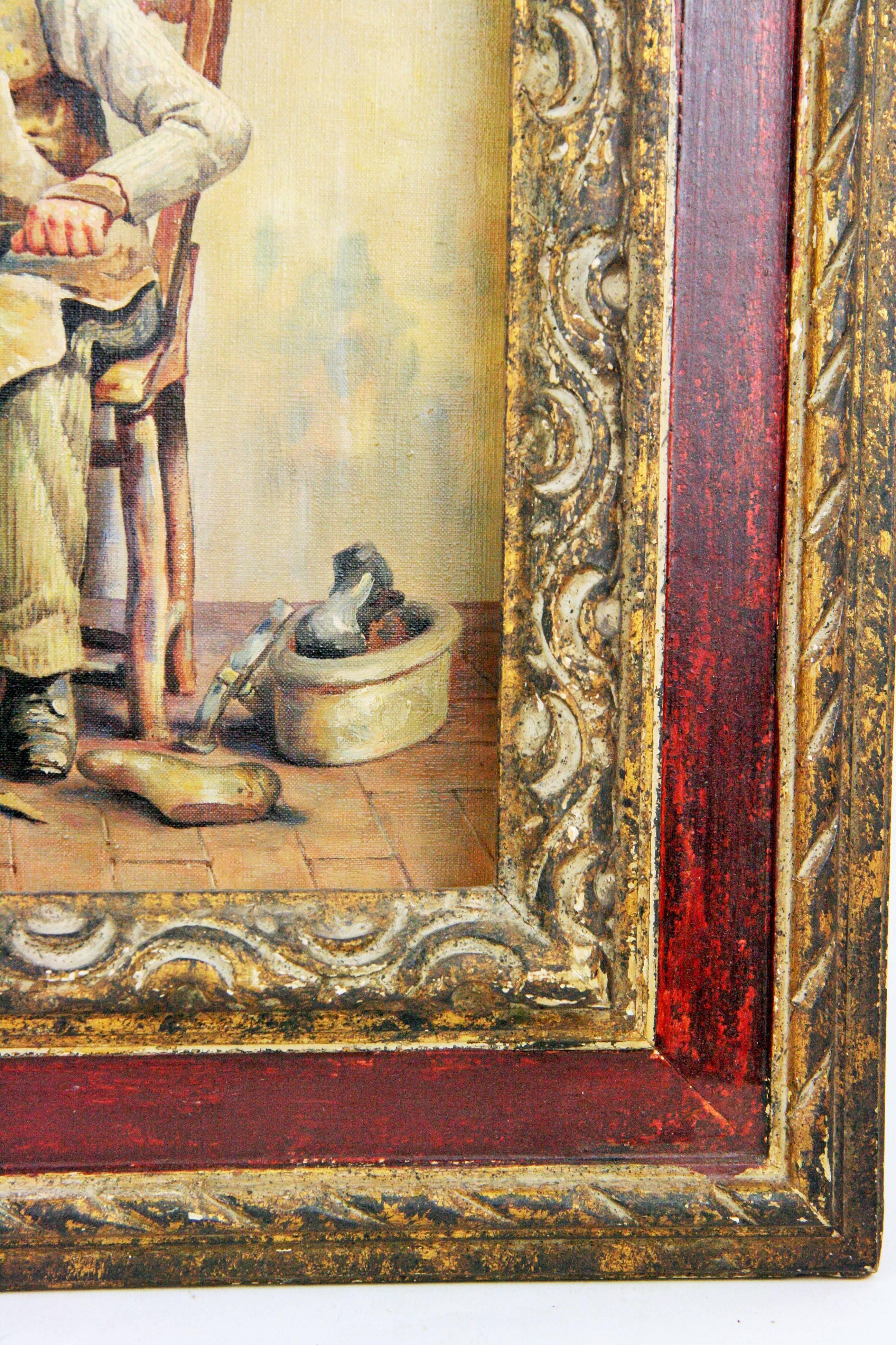 Antique  Italian Cobbler Figurative Oil Painting  by L. Colli 1920 For Sale 3