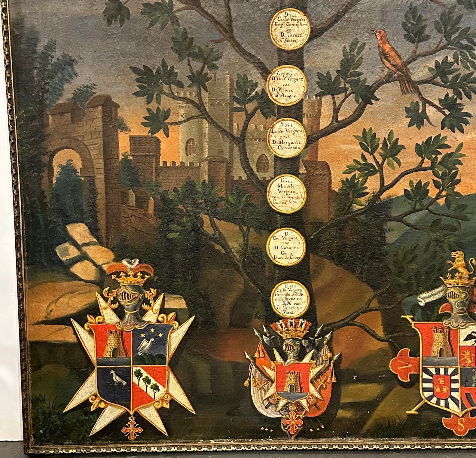 Antiguo árbol genealógico italiano Óleo sobre lienzo - Landscape Painting Negro de Unknown