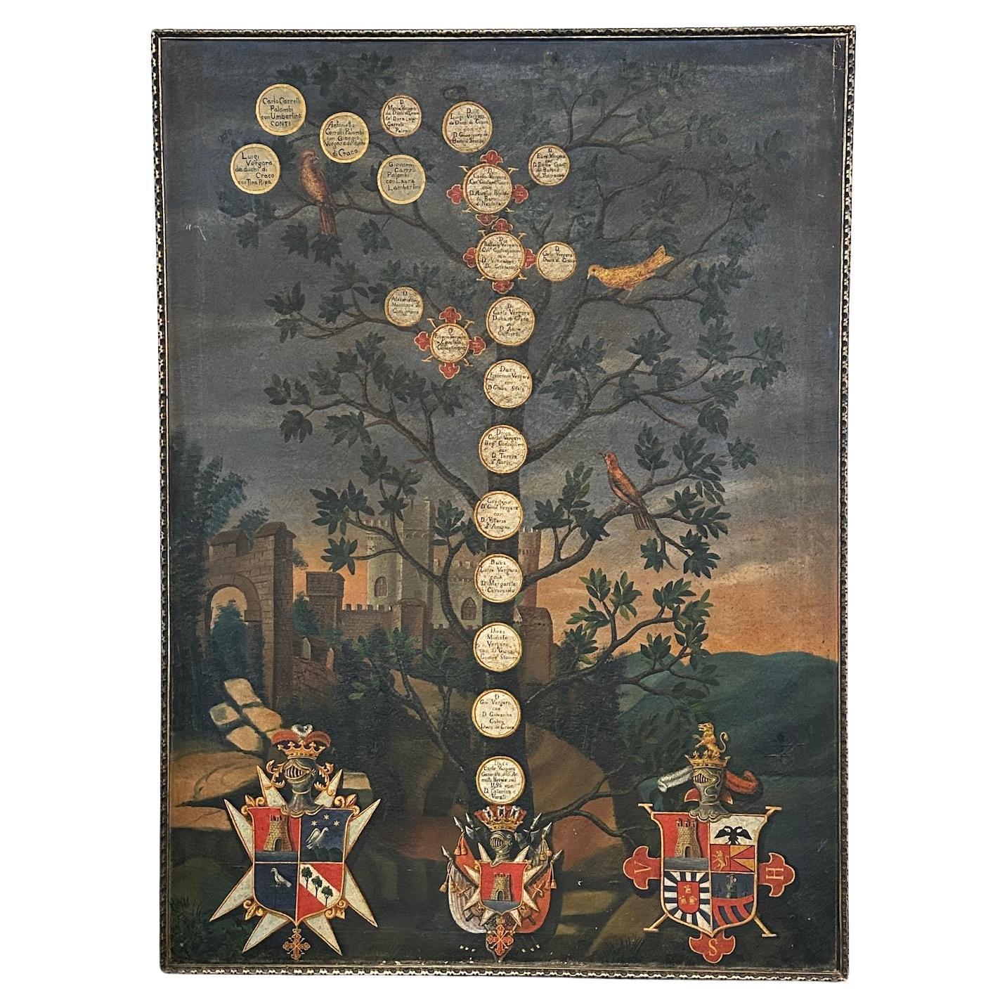 Antique Italian Family Tree Oil on Canvas