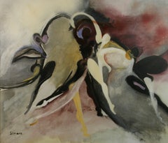 Antique Italian  Futurist  Black and White  Dancers Oil Painting  by Simone 1960