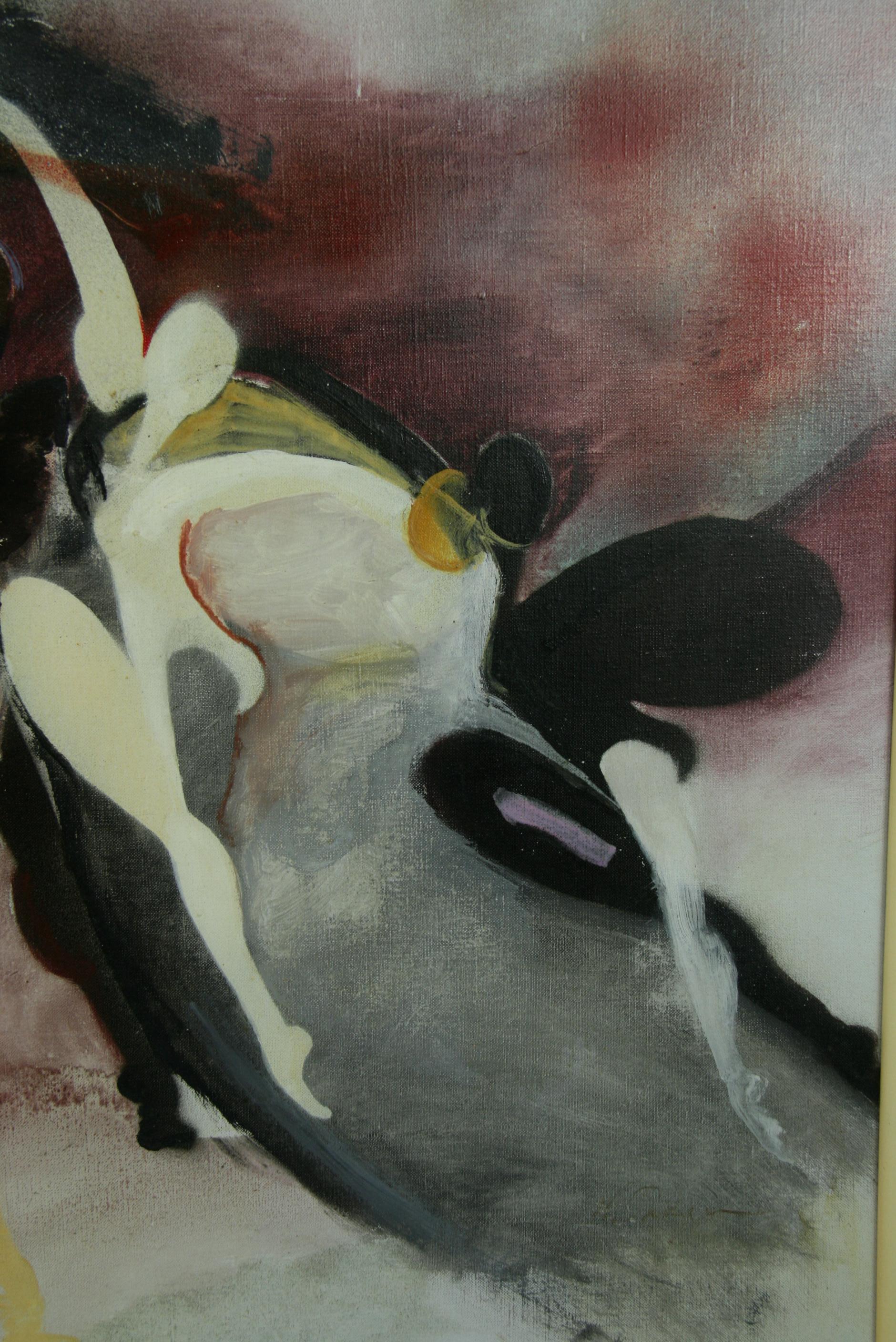 Antico italiano  Futurista  In bianco e nero  Danzatrici Pittura ad olio  da A. Simon 1960 in vendita 1