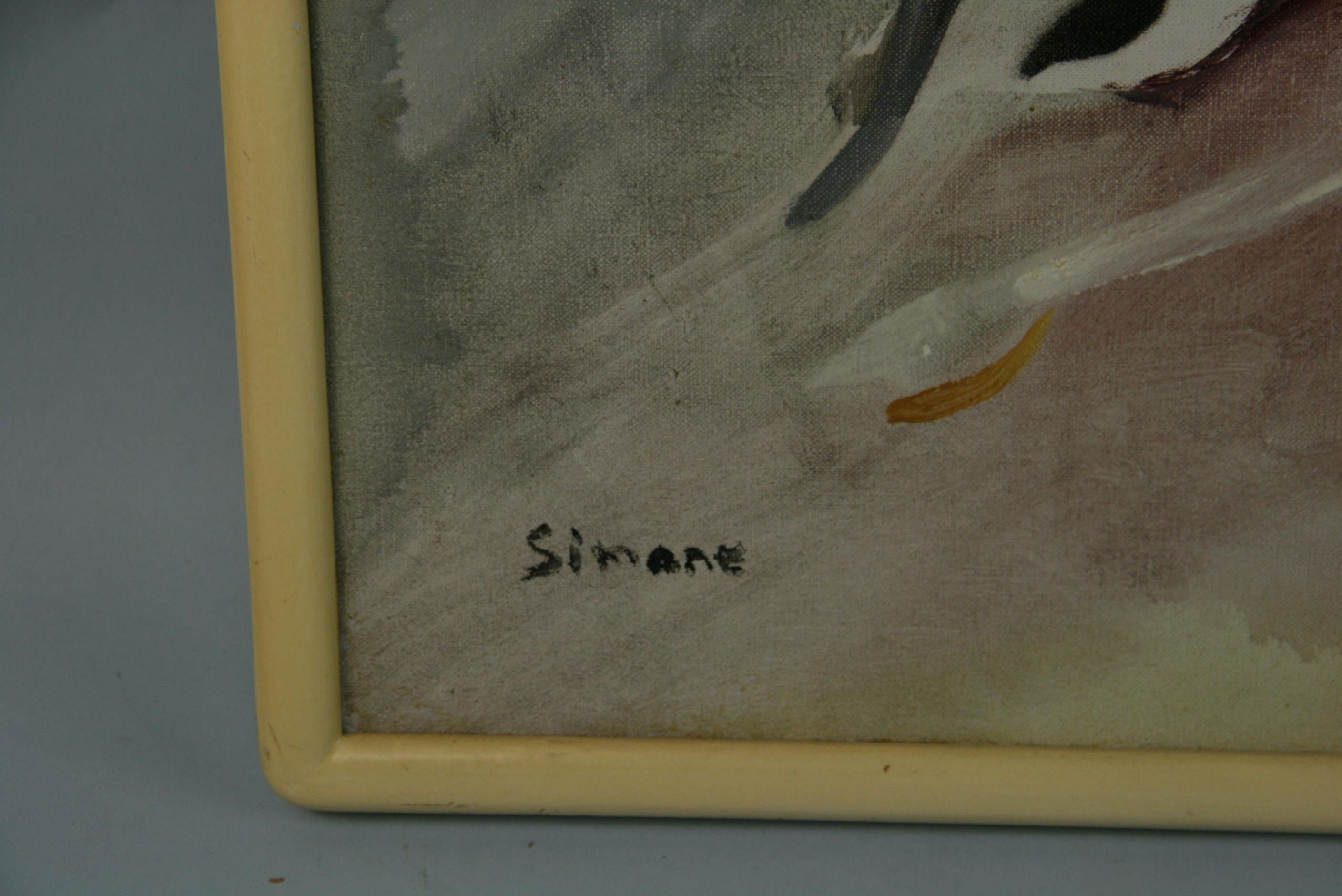 Antico italiano  Futurista  In bianco e nero  Danzatrici Pittura ad olio  da A. Simon 1960 in vendita 2
