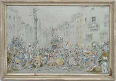 Antique Italian Gouache, Venetian Masquerade Street View