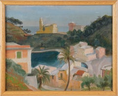 Antique Italian Impressionist Coastal Landscape Signed Portofino Oil Painting