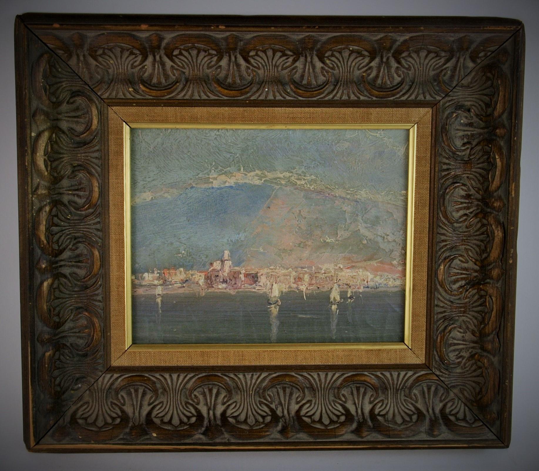 3766 Italian oil painting coastline painting
Set in a hand carved wood frame
Image size 7.5x9.5