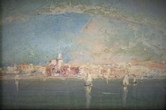 Antique Italian Impressionist Coastline Landscape Oil Painting  Circa 1940's