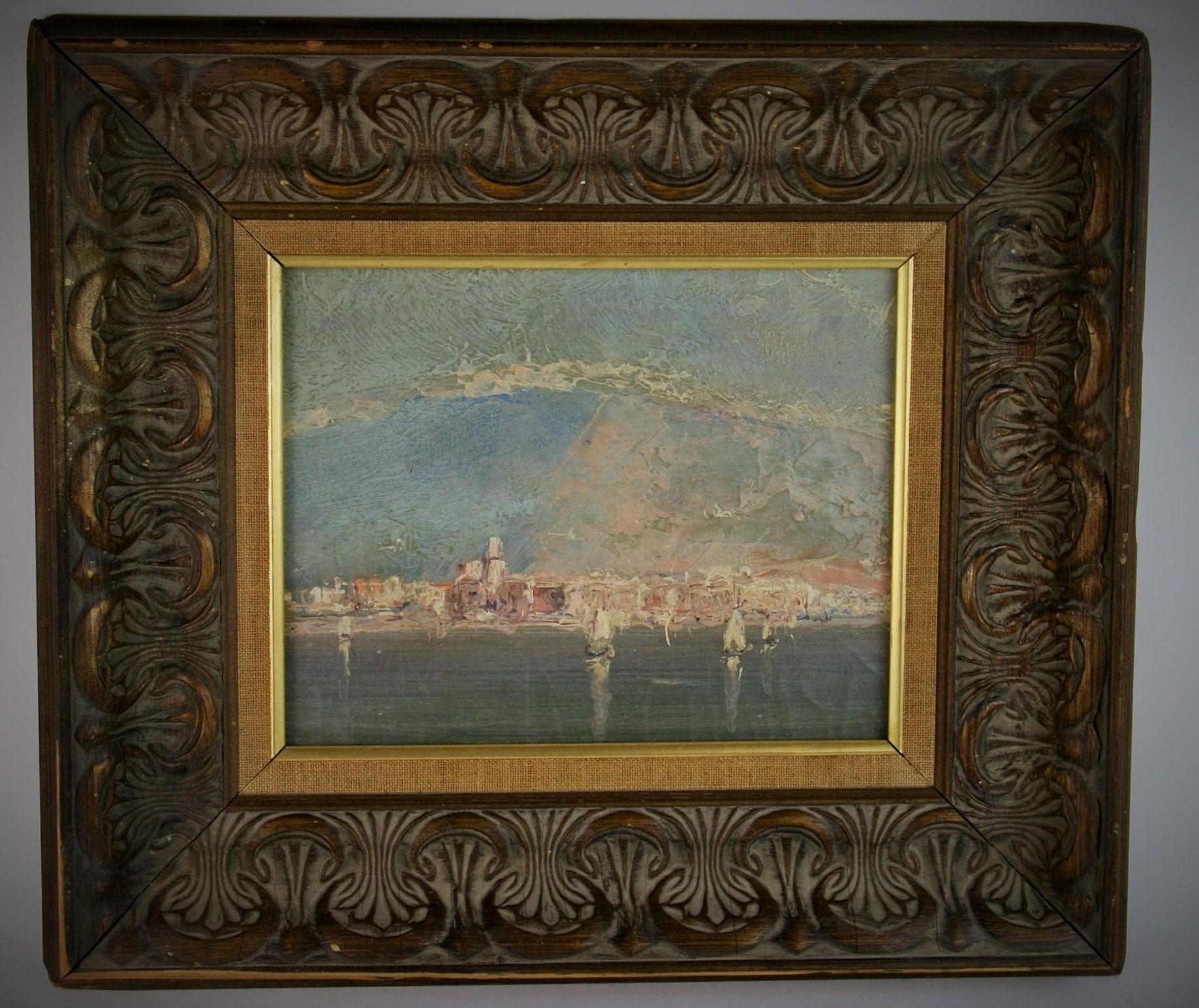 3766 Italian oil painting coastline painting
Set in a hand carved wood frame
Image size 7.5x9.5