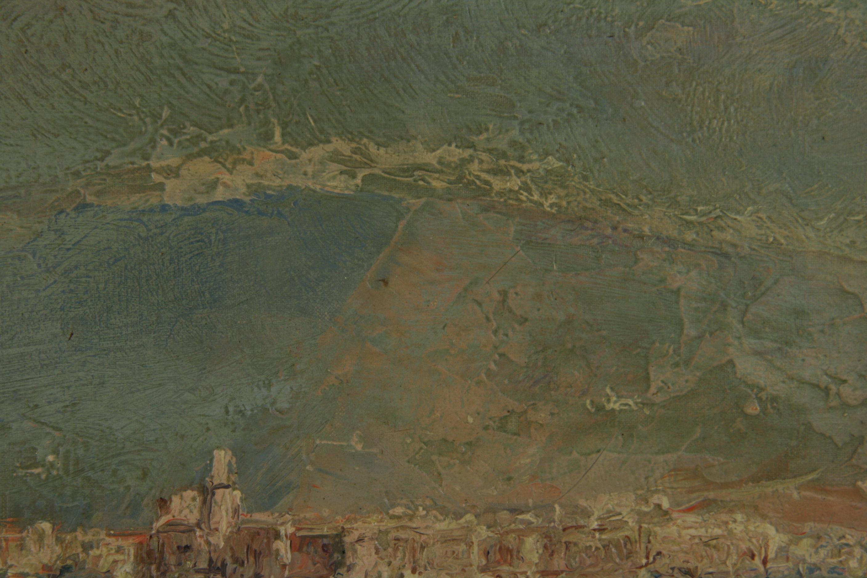 Antique Italian Impressionist Amalfi Coastline  Oil Painting  Circa 1940's For Sale 3