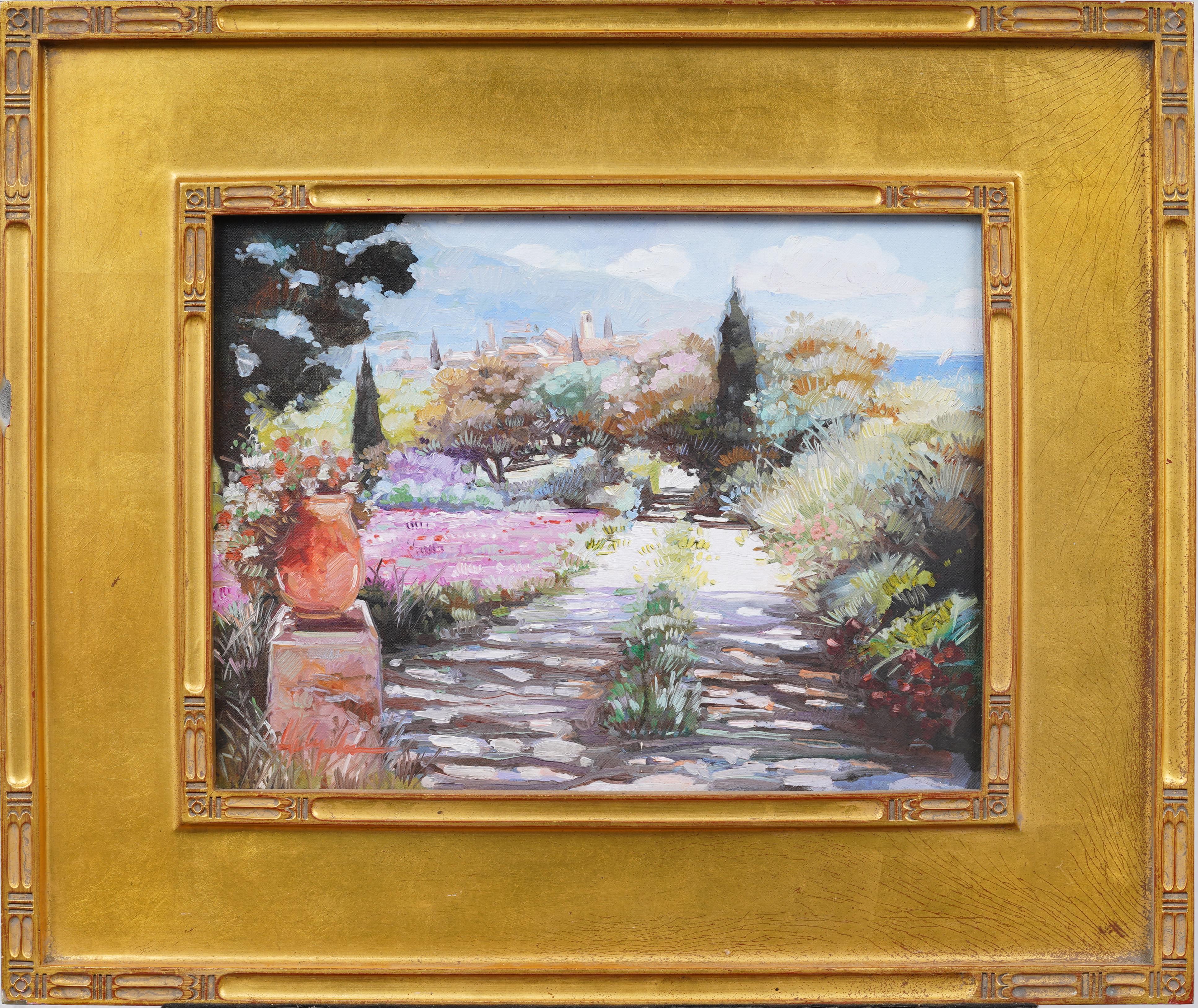 Antiguo cuadro al óleo italiano impresionista enmarcado Paisaje floral firmado - Painting de Unknown
