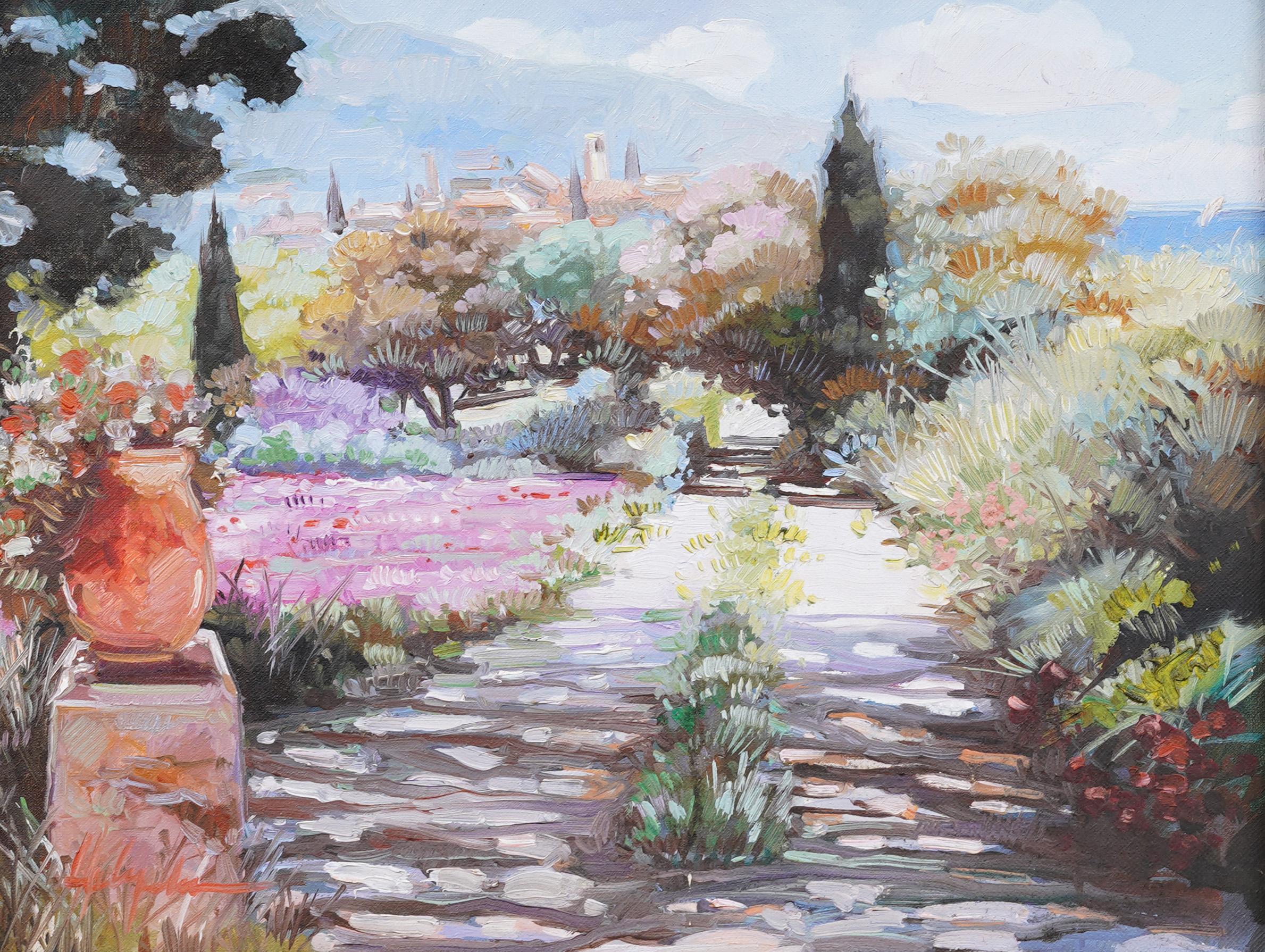 Antiguo cuadro al óleo italiano impresionista enmarcado Paisaje floral firmado - Landscape Painting Marrón de Unknown