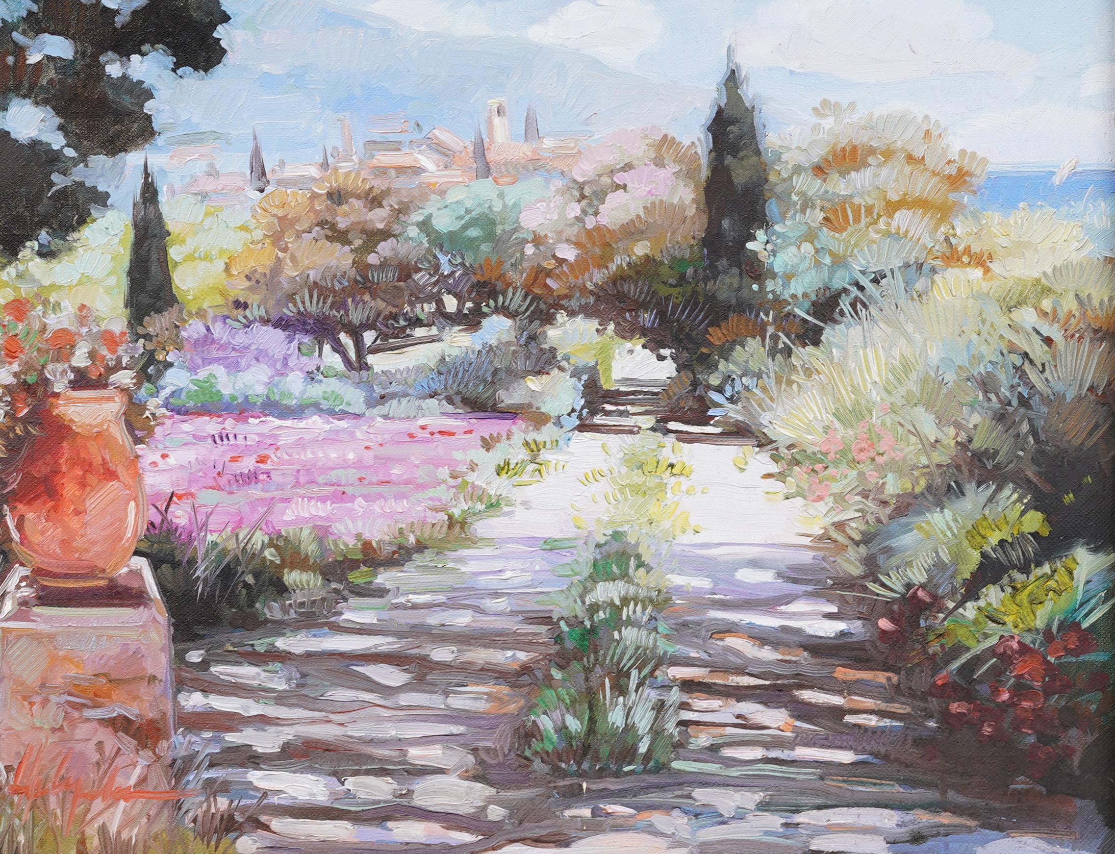 Pintura al óleo vintage europea de paisaje impresionista.  Enmarcado.  Óleo sobre lienzo.  Firmado.  Tamaño de la imagen, 12H por 16L.