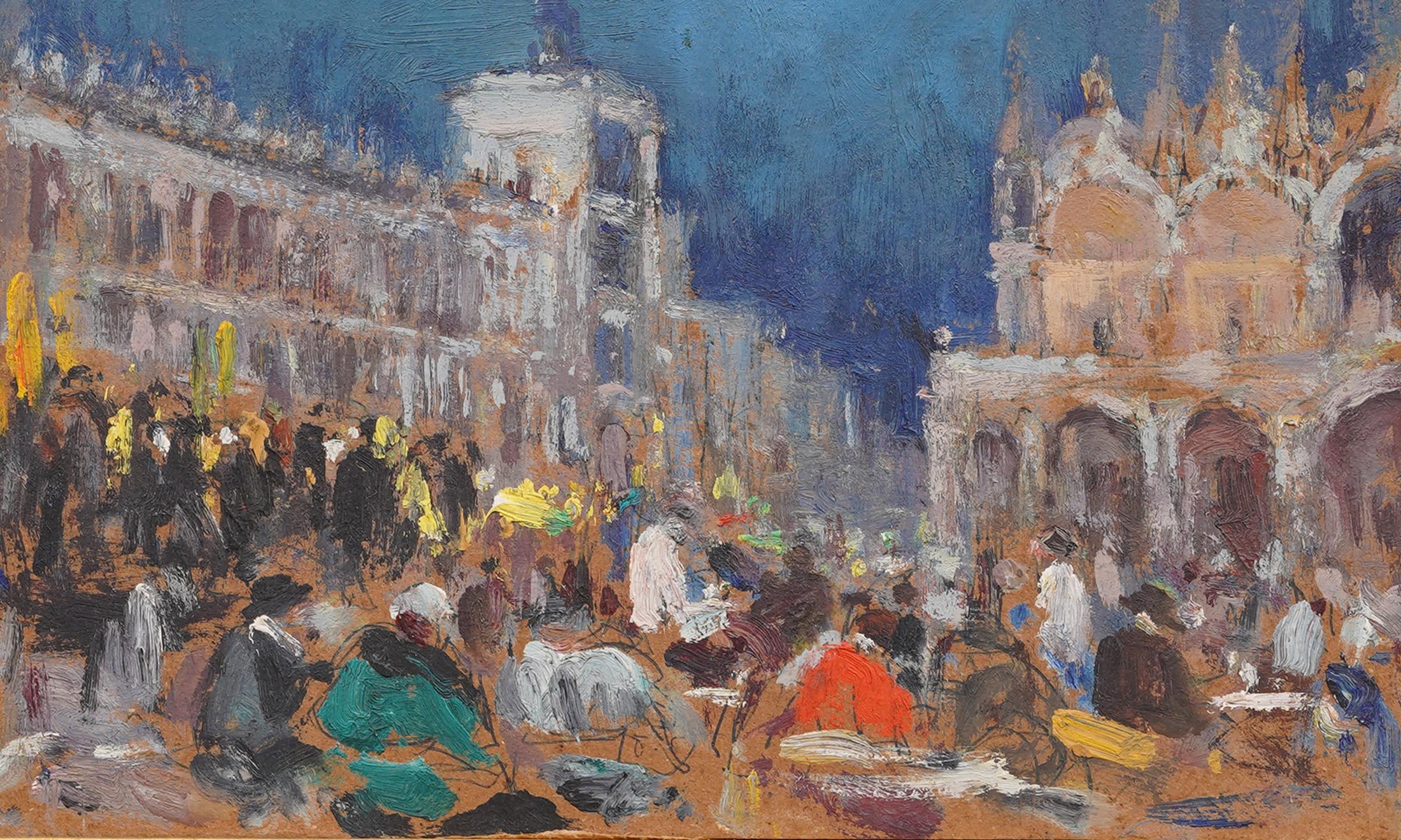 Antique Italian Impressionist Framed St Marks Square Early Detailed Oil Painting For Sale 2