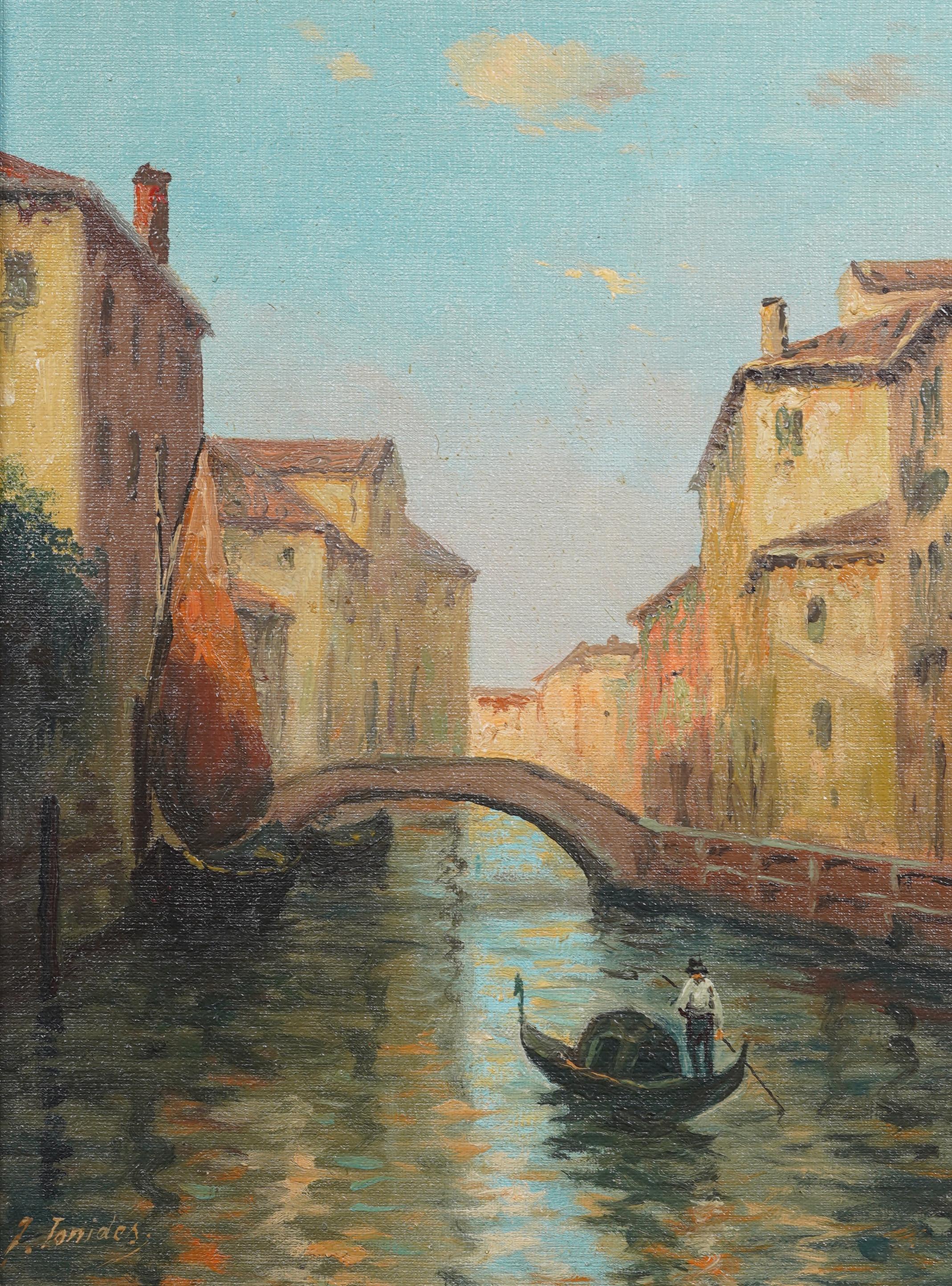Antike italienische impressionistische Venedig Stadtbild Ölgemälde. Öl auf Karton.   Gerahmt. Unterschrieben.  In ausgezeichnetem Originalzustand. Hübsch eingerahmt in einem  Leisten aus Holz.  Ausgezeichneter Zustand, bereit zum Aufhängen und