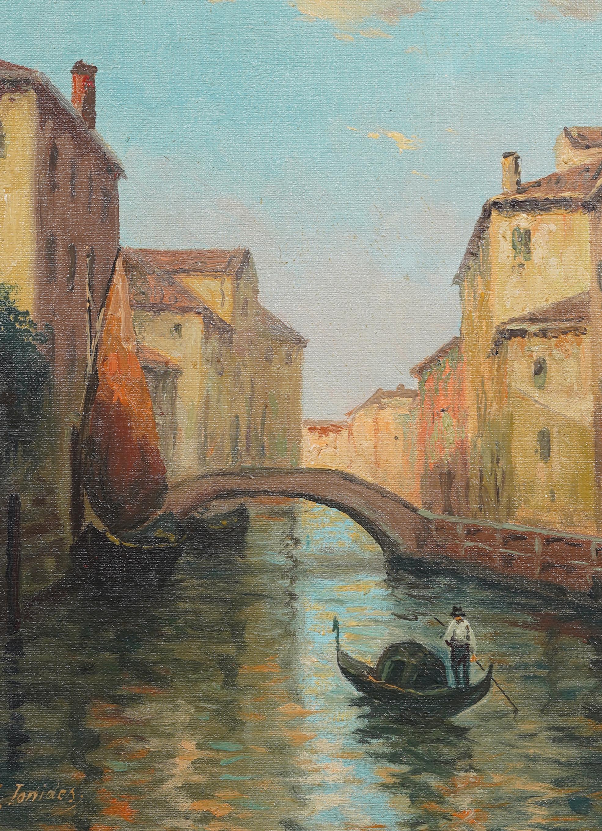 Antike italienische Impressionisten signiert Venedig Stadtbild Gold vergoldet gerahmte Malerei im Angebot 1