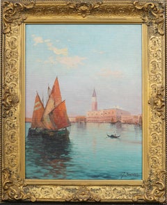Antique Italian Impressionist Signed Venice Cityscape Gold Gilt Framed Painting