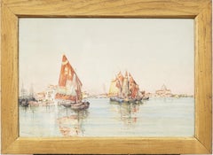 Antique Italian Impressionist Venice Cityscape Framed Signed Watercolor Painting