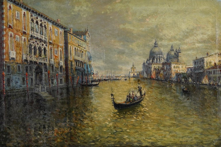 Antique Italian Impressionist Venice Grand Canal Large Original Oil Painting 19c 1
