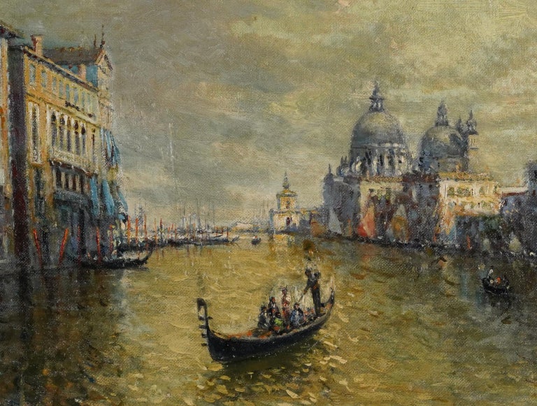Antique Italian Impressionist Venice Grand Canal Large Original Oil Painting 19c 2