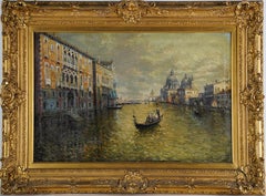 Antique Italian Impressionist Venice Grand Canal Large Original Oil Painting 19c