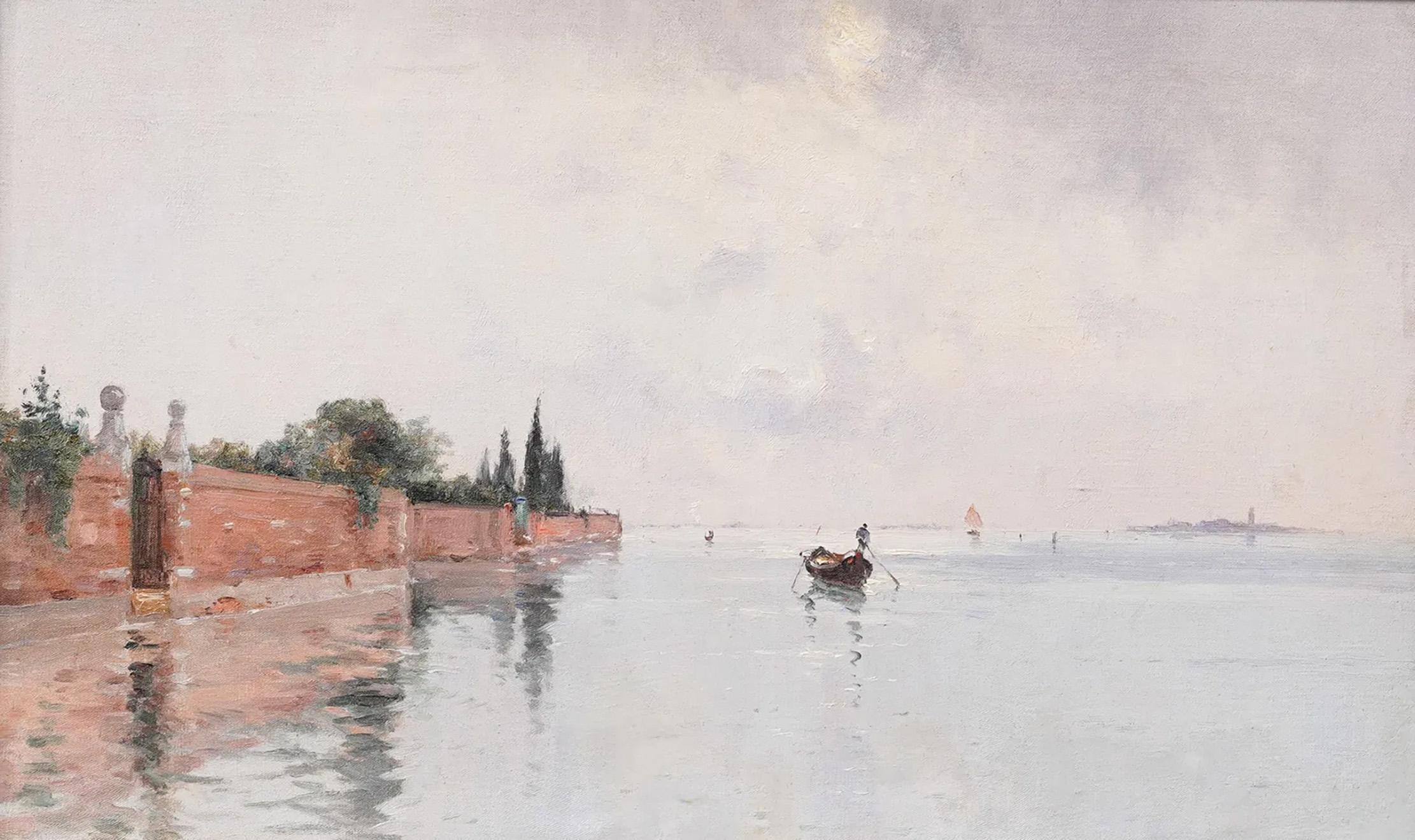 Antique Italian impressionist seascape oil painting. Oil on canvas. ramed. Measuring 23 by 31 inches overall and 13 by 22 painting alone. 