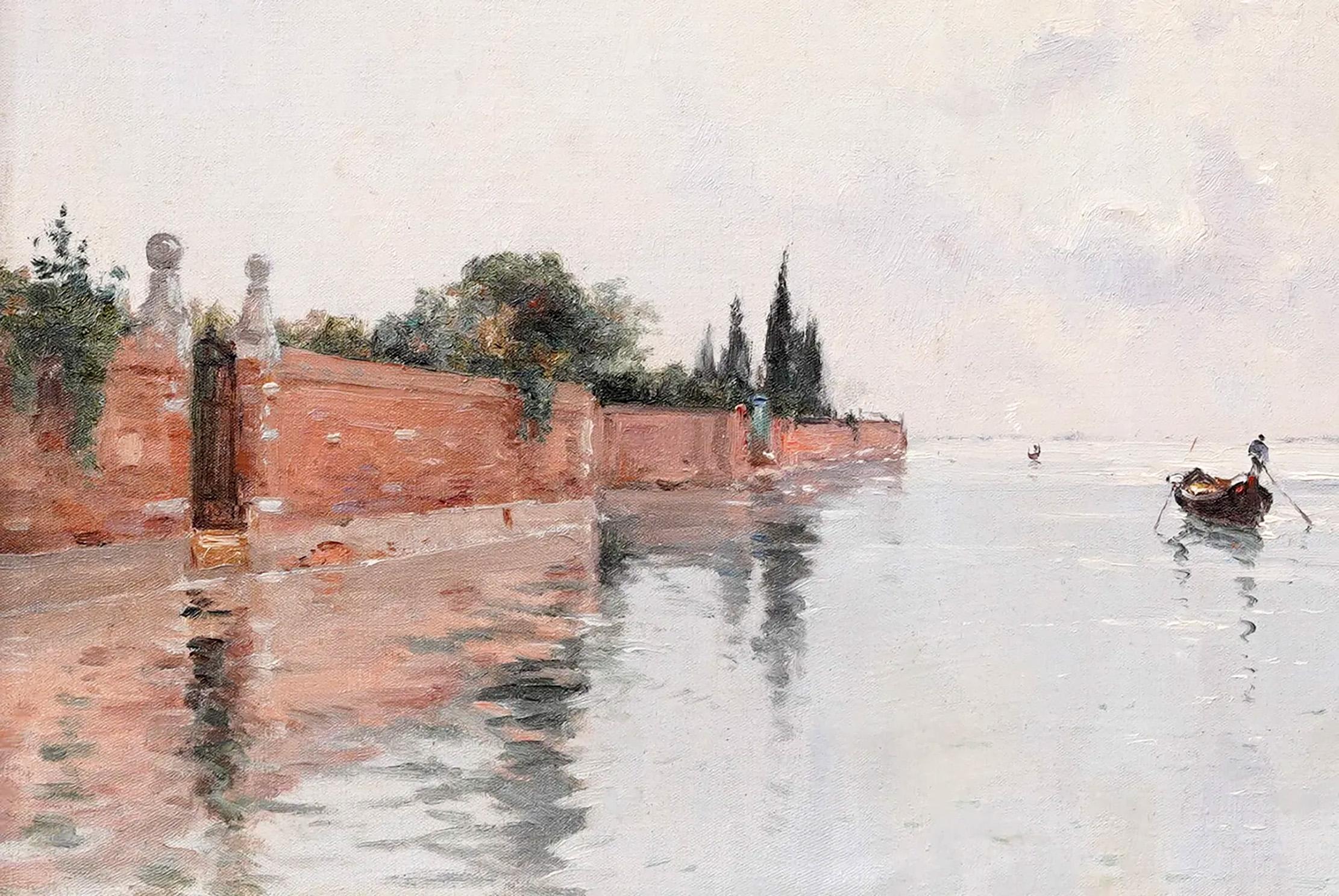 Antique Italian Impressionist Venice Seascape Oil Painting  Important Frame 1