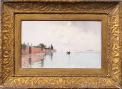 Antique Italian Impressionist Venice Seascape Oil Painting  Important Frame
