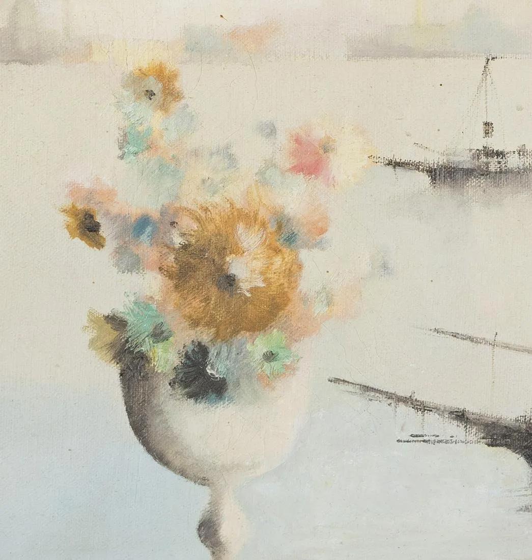 Antique Italian Impressionist Venice Trompe L'Oeil Flower Cityscape Oil Painting For Sale 3