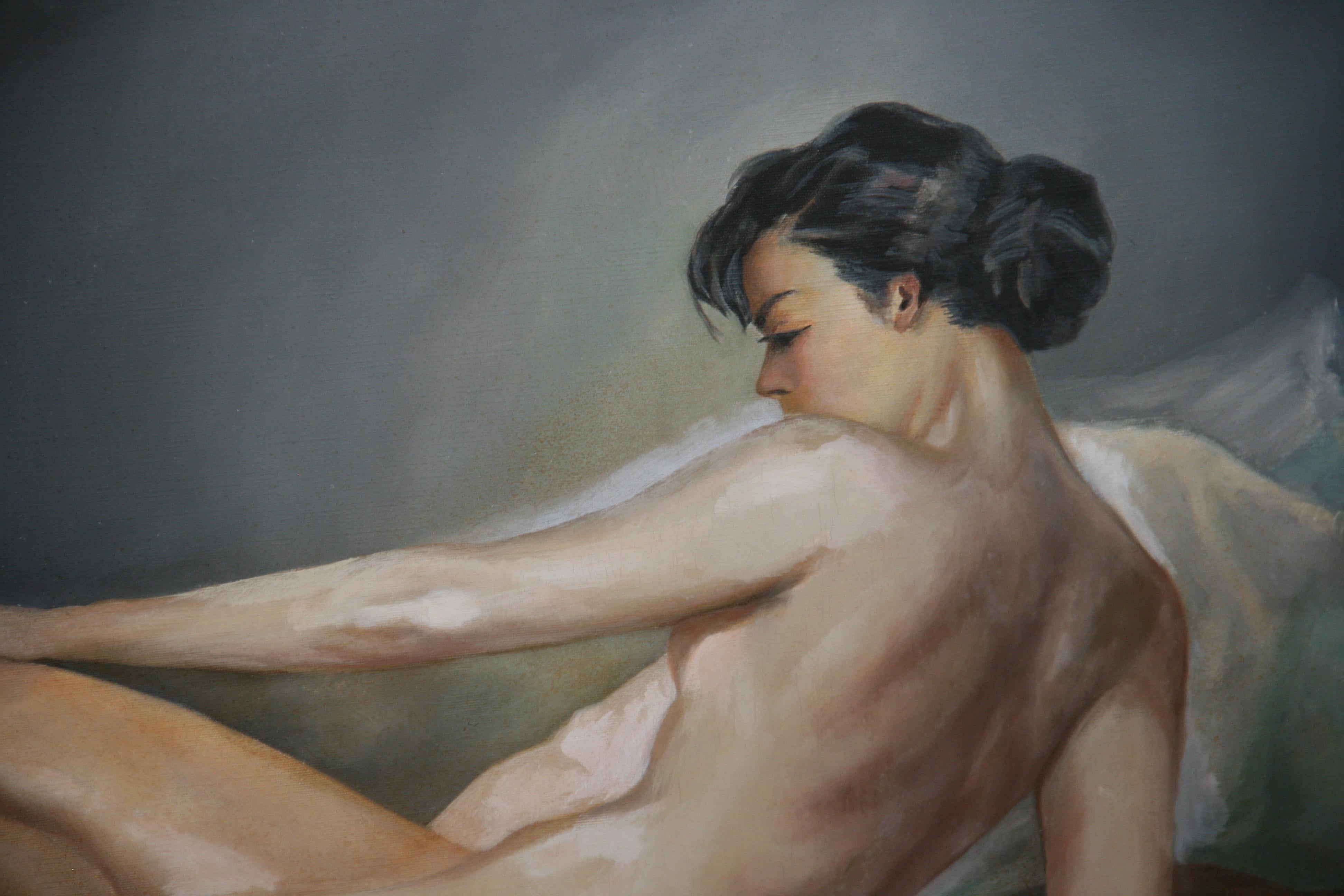 5154 Antico dipinto a olio italiano di una donna nuda sdraiata
Incorniciato 
Dimensioni dell'immagine 24x36