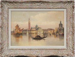Antique Italian Luminous Venice Cityscape Gondola Framed Impressionist Painting