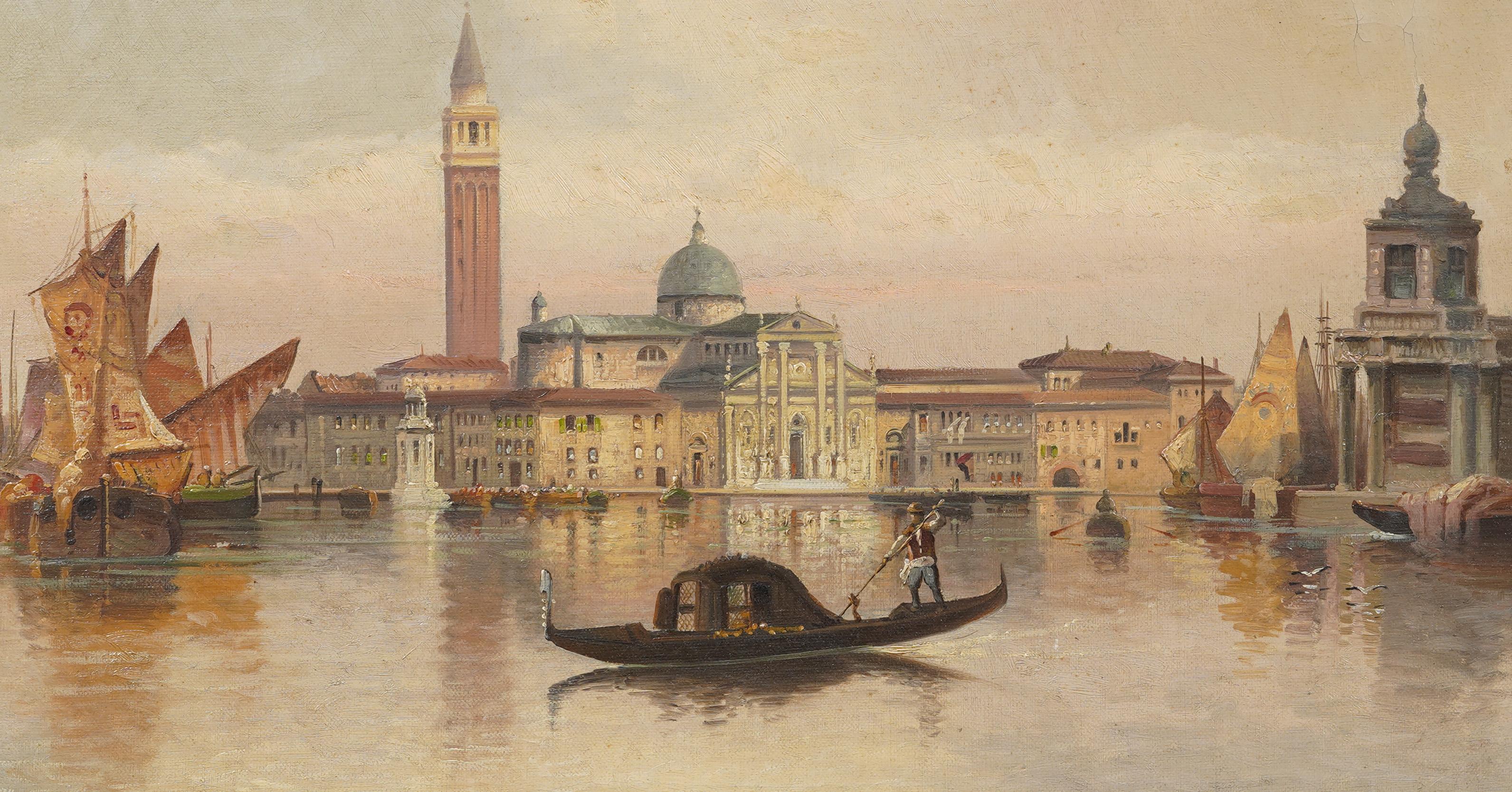Antique Italian Luminous Venice Cityscape Gondola Framed Impressionist Painting For Sale 1