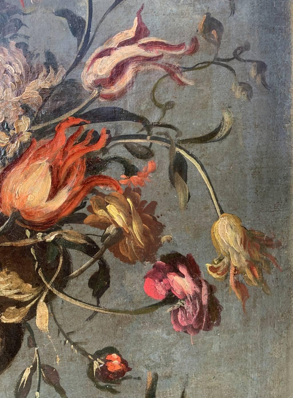 Antique Italian painter - 18th/19th century Still life painting - Flowers - Brown Still-Life Painting by Unknown