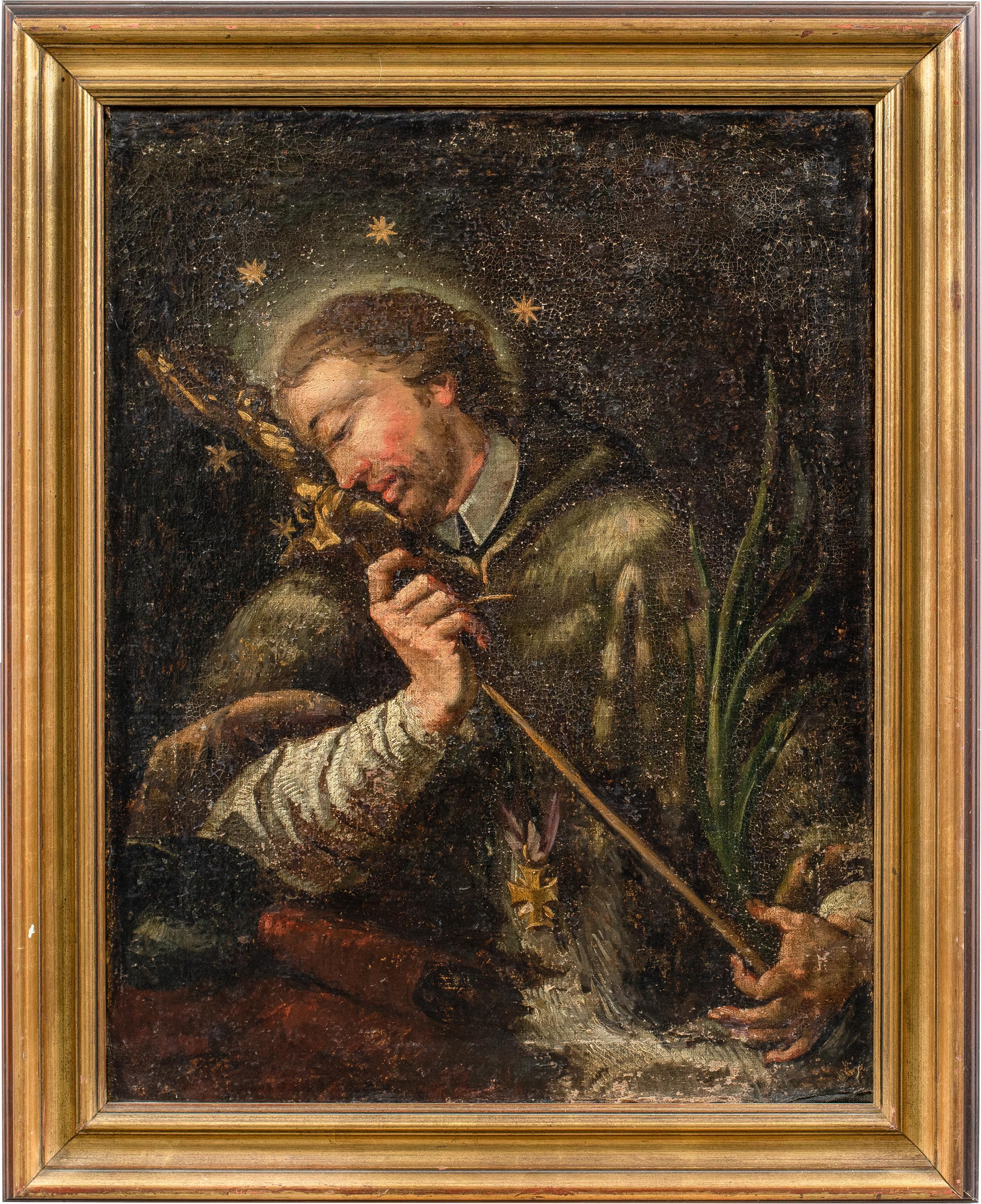 Unknown Interior Painting - Antique Italian painter -  18th century figure painting - Saint crucifix 