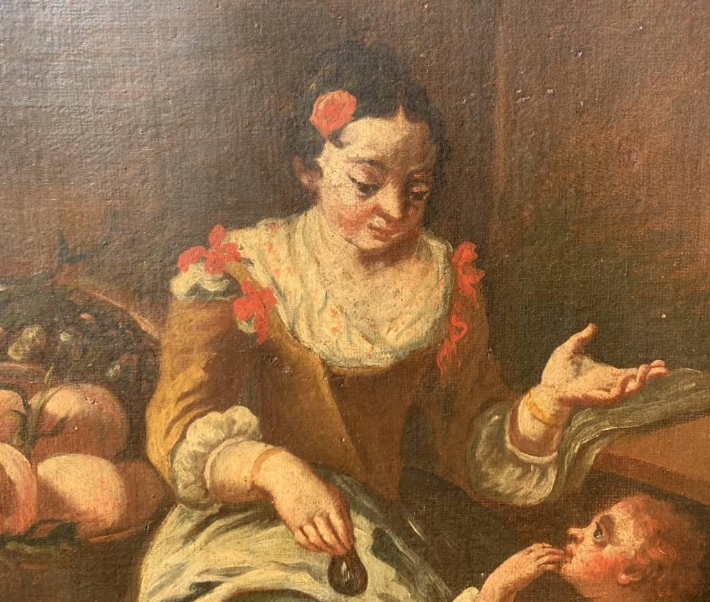 Pintor italiano antiguo - Pintura de figuras del siglo XVIII - El frutero en venta 5