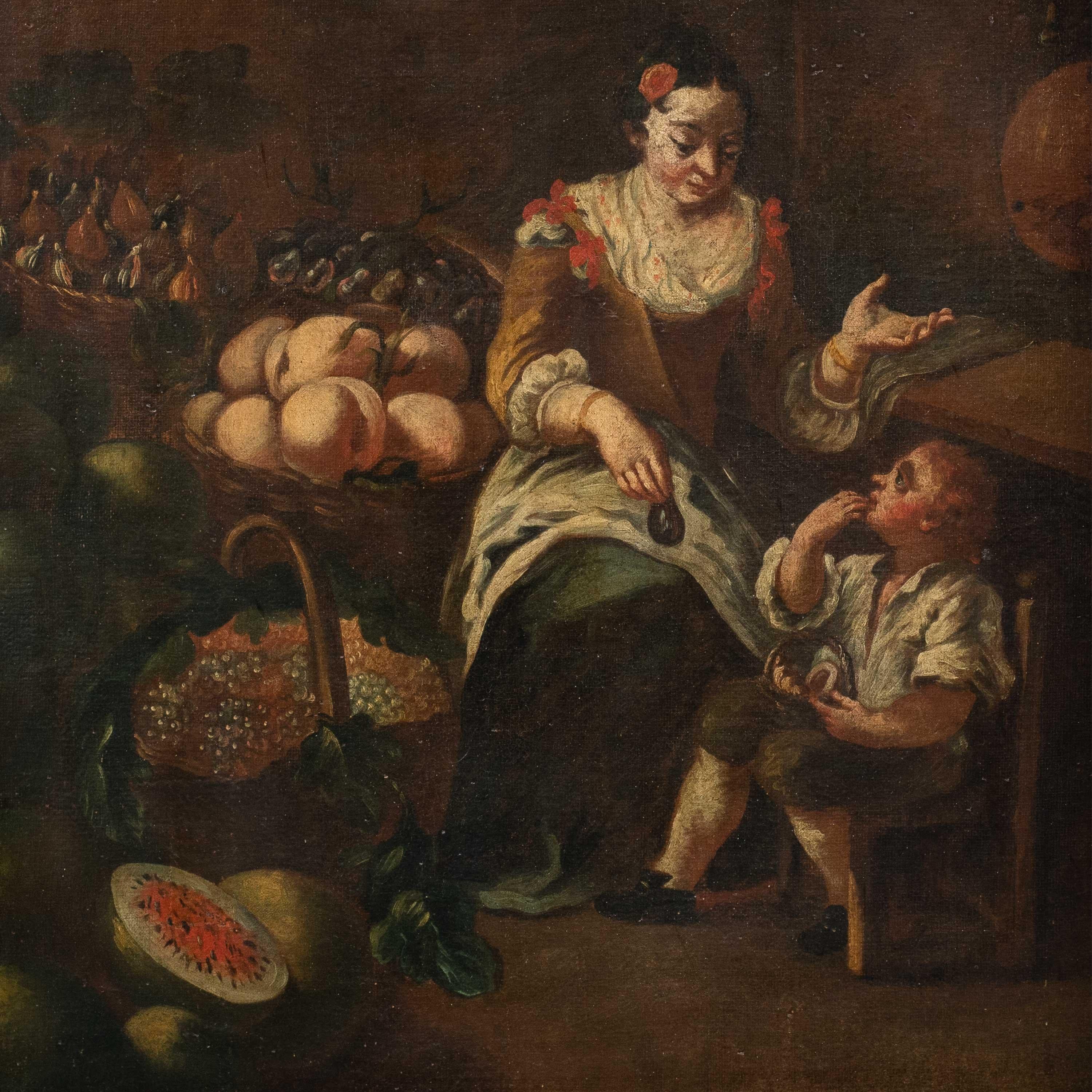 Pintor italiano antiguo - Pintura de figuras del siglo XVIII - El frutero - Painting de Unknown