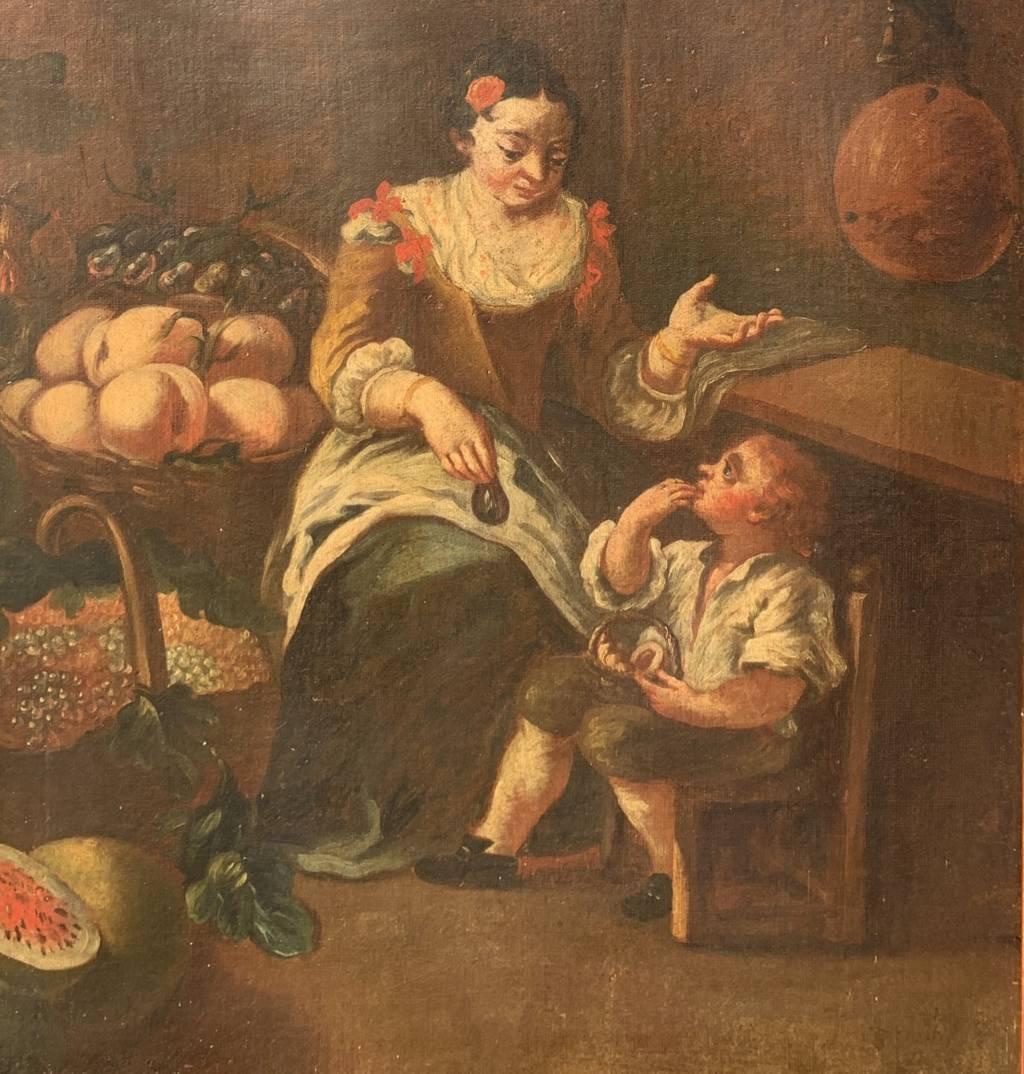 Pintor italiano antiguo - Pintura de figuras del siglo XVIII - El frutero - Landscape Painting Negro de Unknown