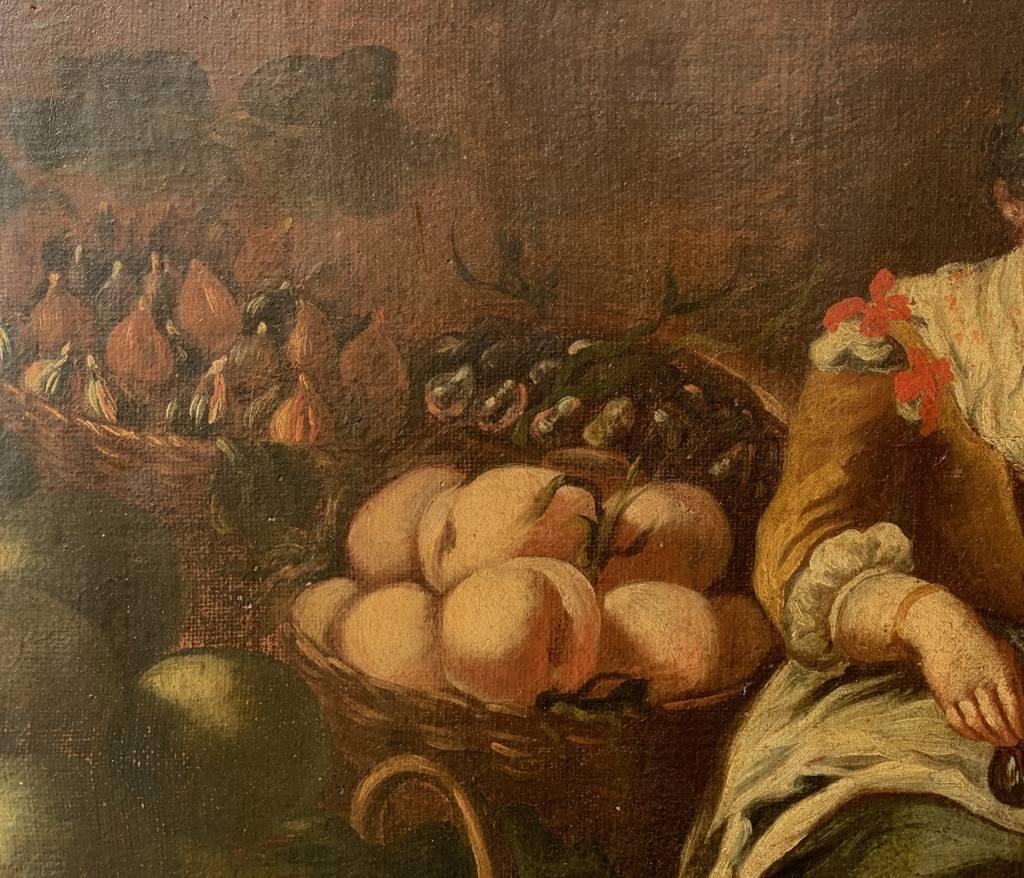 Pintor italiano antiguo - Pintura de figuras del siglo XVIII - El frutero en venta 2