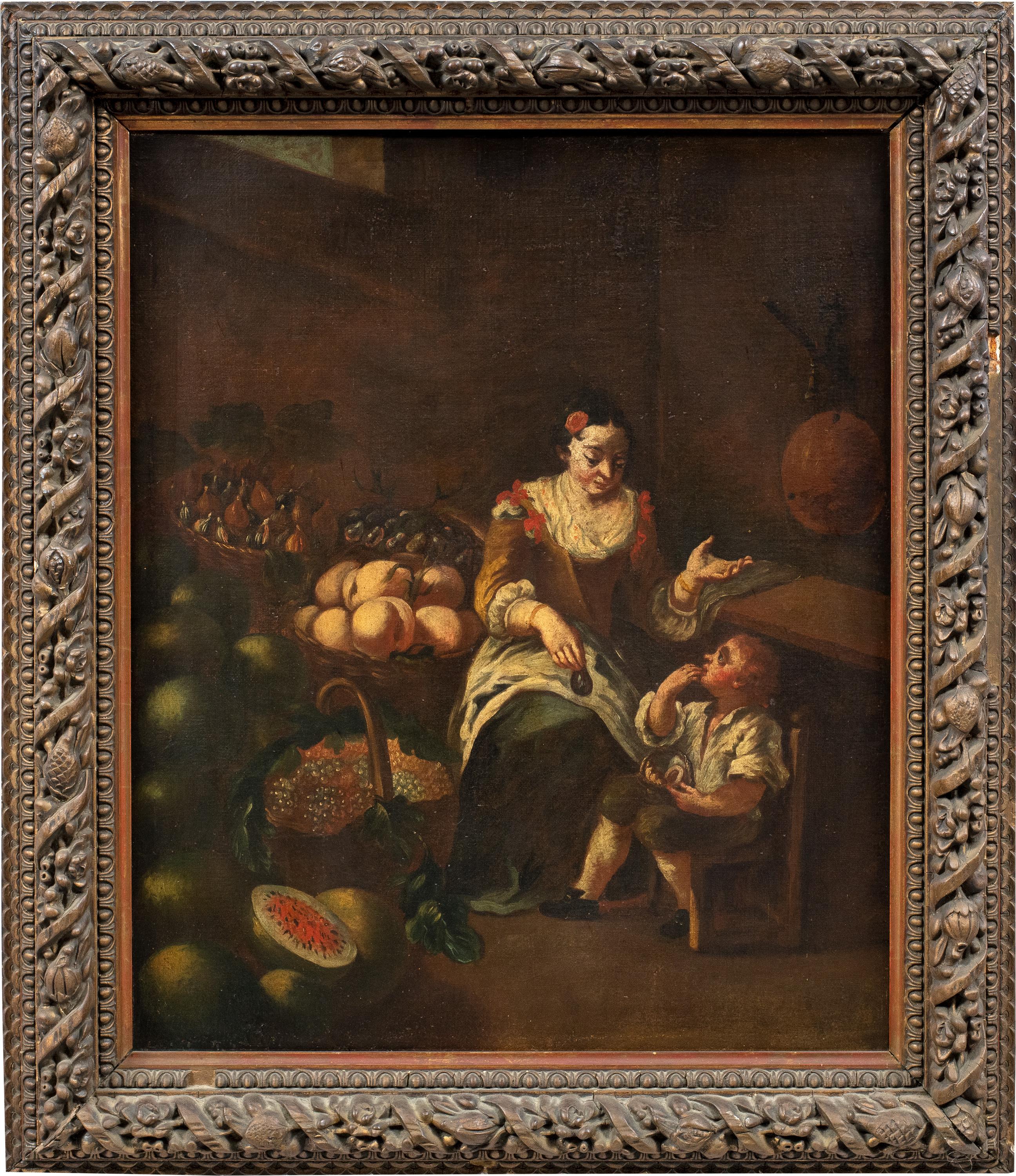 Pintor italiano antiguo - Pintura de figuras del siglo XVIII - El frutero
