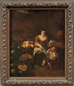 Peintre italien ancien - Peinture de figures du XVIIIe siècle - Le vendeur de fruits