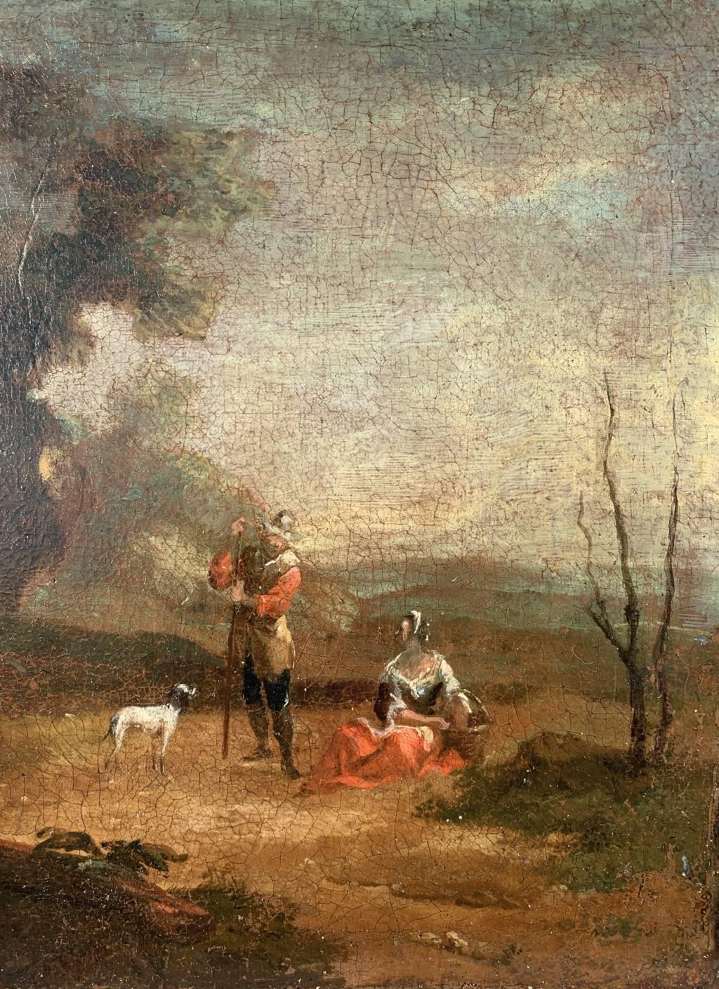 Antique Italian painter - 18th century landscape painting figures- Oil on canvas - Rococo Painting by Unknown