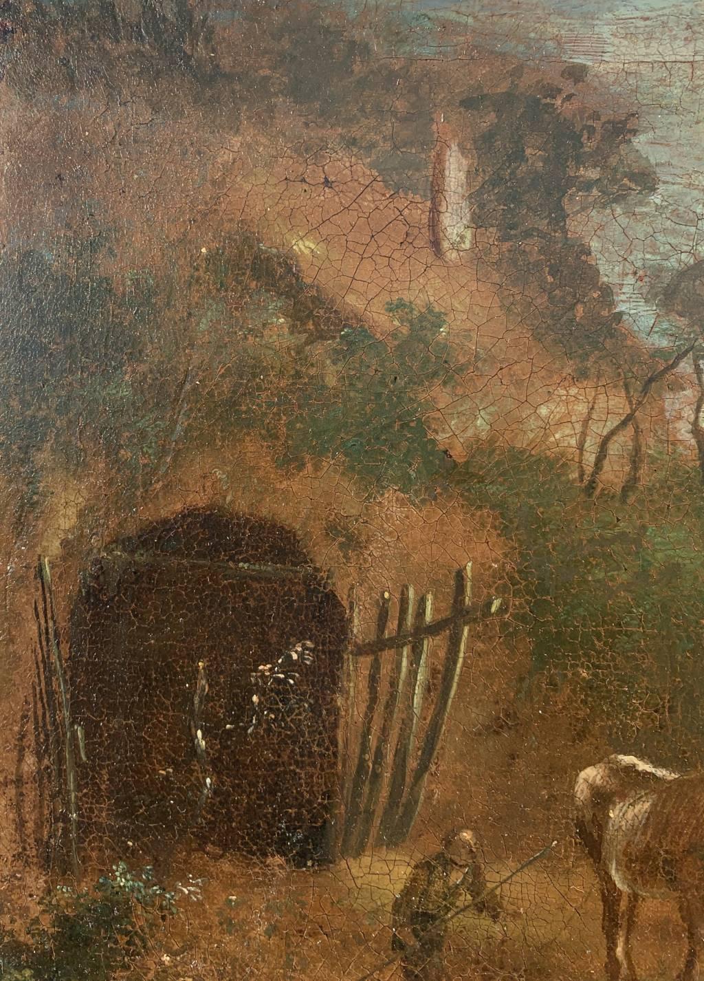 Antiker italienischer Maler des 18. Jahrhunderts – Landschaftsmalerei mit Figuren – Öl auf Leinwand im Angebot 1
