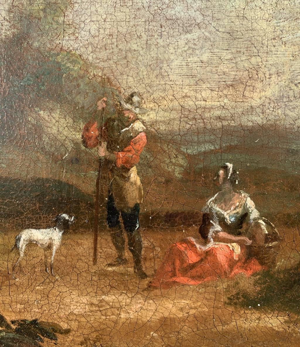 Antique Italian painter - 18th century landscape painting figures- Oil on canvas For Sale 2
