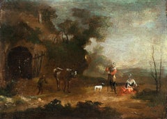 Antike italienische Malerin – Landschaftsmalerei des 18. Jahrhunderts – Hirten