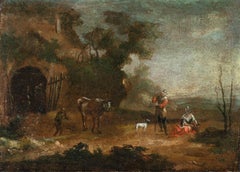Antique Italian painter - 18th century landscape painting - Shepherds