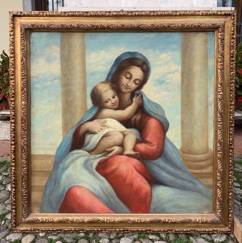 Antique Italian painter - 19th century large figure painting - Virgin child  - Painting by Unknown