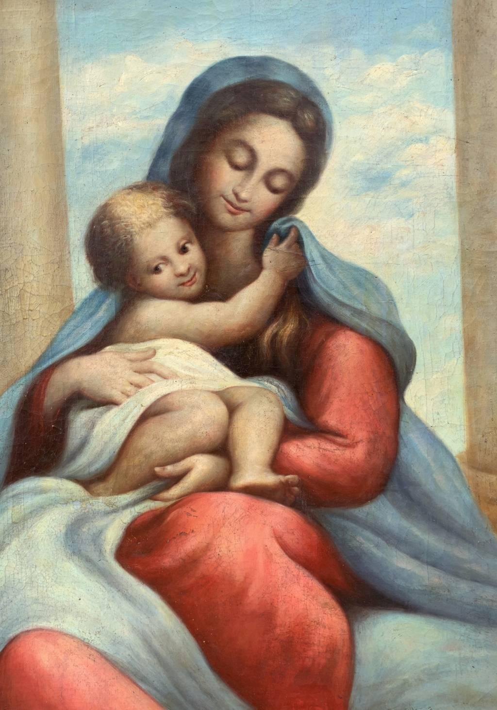 Antique Italian painter - 19th century large figure painting - Virgin child  - Old Masters Painting by Unknown