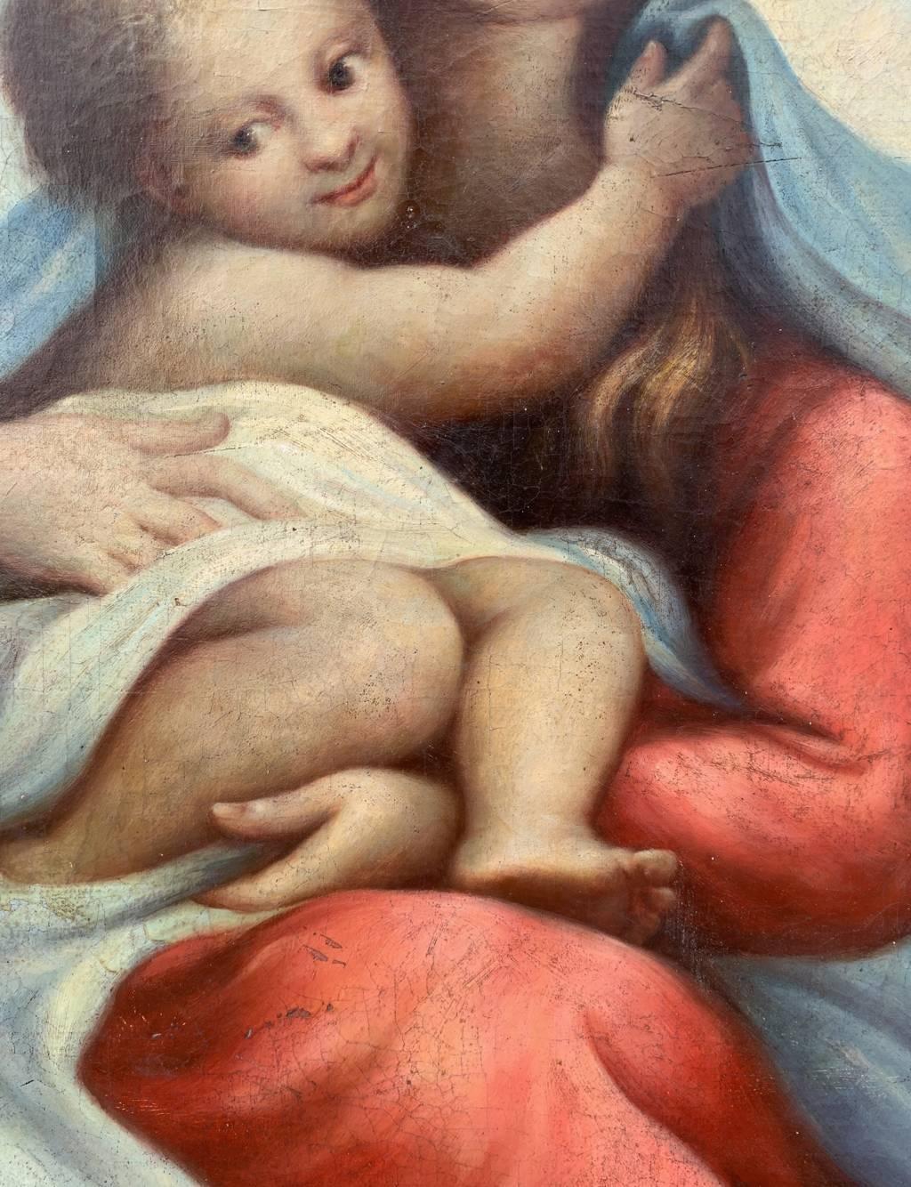 Antiguo pintor italiano - pintura de gran figura del siglo XIX - Virgen niña  en venta 4